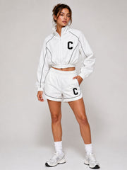 Long Sleeve Piping Shell Jacket & Shorts Co-Ord