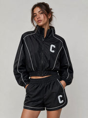 Long Sleeve Piping Shell Jacket & Shorts Co-Ord