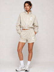 Long Sleeve Piping Shell Jacket & Shorts Co-Ord