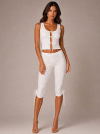 Lace Tie-Front Cropped Top & Capri Legging Co-Ord Set - White