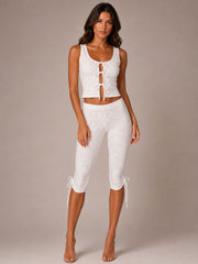 Lace Tie-Front cropped top & capri legging Co-Ord Set