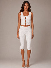 Lace Tie-Front cropped top & capri legging Co-Ord Set