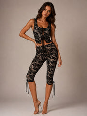 Lace Tie-Front cropped top & capri legging Co-Ord Set