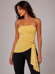 Polka Dot Strapless Top with Side Buckle Detail