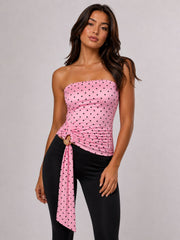 Polka Dot Strapless Top with Side Buckle Detail