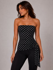 Polka Dot Strapless Top with Side Buckle Detail