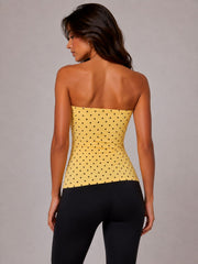 Polka Dot Strapless Top with Side Buckle Detail