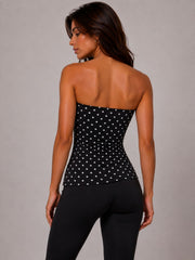 Polka Dot Strapless Top with Side Buckle Detail