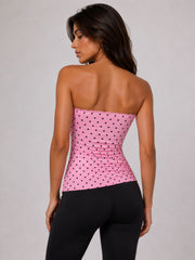 Polka Dot Strapless Top with Side Buckle Detail