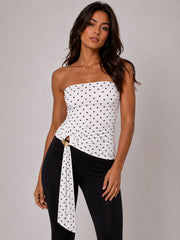 Polka Dot Strapless Top with Side Buckle Detail