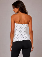 Polka Dot Strapless Top with Side Buckle Detail