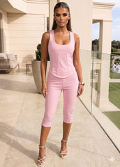 Corset-Inspired Seam Detailing Top & Capri Legging Set