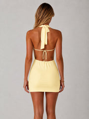 Open-Back With Adjustable Tie Halter Neck Dress