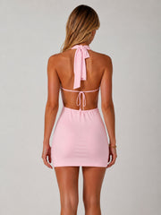 Open-Back With Adjustable Tie Halter Neck Dress