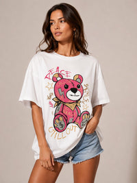 Oversized Graphic Teddy Bear T-Shirt - White