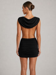 Crossover Draped Ruched Open-Back Mini Dress