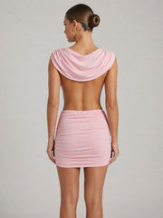 Crossover Draped Ruched Open-Back Mini Dress