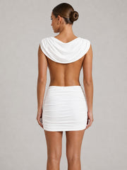Crossover Draped Ruched Open-Back Mini Dress