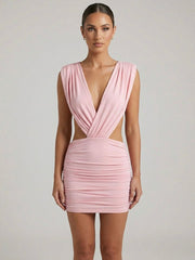 Crossover Draped Ruched Open-Back Mini Dress