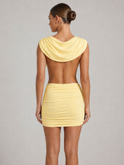 Crossover Draped Ruched Open-Back Mini Dress
