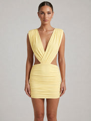 Crossover Draped Ruched Open-Back Mini Dress
