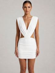 Crossover Draped Ruched Open-Back Mini Dress