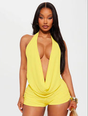 Cowl Neckline Open Back Crop Top & Shorts Set