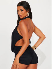 Cowl Neckline Open Back Crop Top & Shorts Set