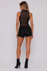 Sequin Mesh High Neck Bodysuit & Shorts Set