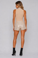 Sequin Mesh High Neck Bodysuit & Shorts Set