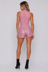 Sequin Mesh High Neck Bodysuit & Shorts Set