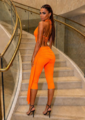 Halter Neck Draped Crop Top & Cropped Leggings Set