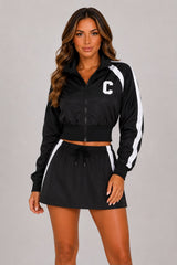 Contrast Stripe Zip-Up Co-Ord Skirt Set
