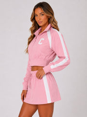Contrast Stripe Zip-Up Co-Ord Skirt Set