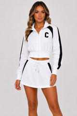 Contrast Stripe Zip-Up Co-Ord Skirt Set