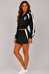 Contrast Stripe Zip-Up Co-Ord Skirt Set
