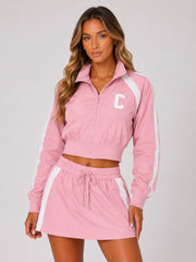 Contrast Stripe Zip-Up Co-Ord Skirt Set