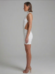 Ruched Open Back Halter Neck Mini Dress