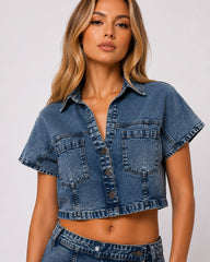 Collar Cropped Button-Up Shirt
