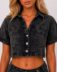 Collar Cropped Button-Up Shirt