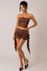 Lace Tube Top & Ruffle Mini Skirt Co-Ord Set