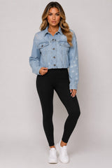 Light Wash Distressed Cropped Denim Jacket