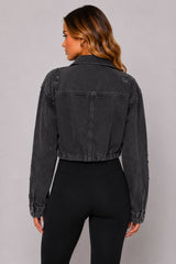 Light Wash Distressed Cropped Denim Jacket