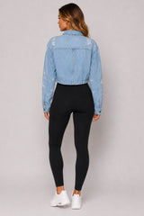 Light Wash Distressed Cropped Denim Jacket