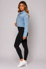 Light Wash Distressed Cropped Denim Jacket