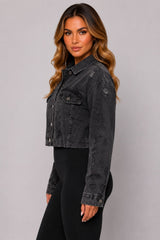 Light Wash Distressed Cropped Denim Jacket