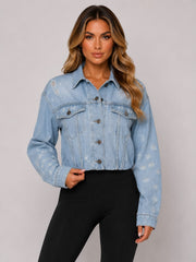 Light Wash Distressed Cropped Denim Jacket