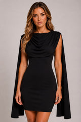 Cape Sleeve Ruched Mini Dress