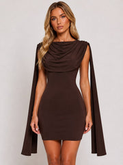 Cape Sleeve Ruched Mini Dress
