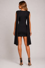 Cape Sleeve Ruched Mini Dress
